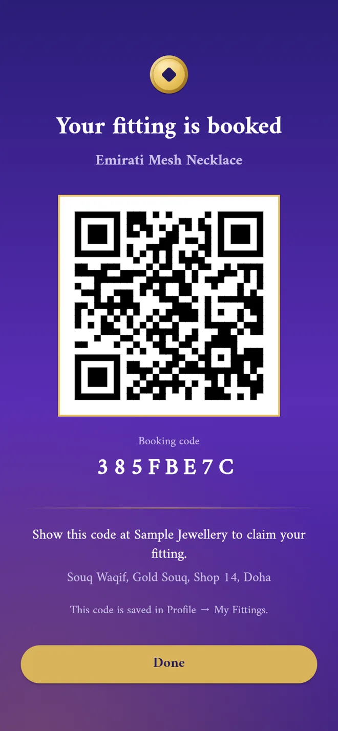 A booked fitting with its QR code in the KARAT app